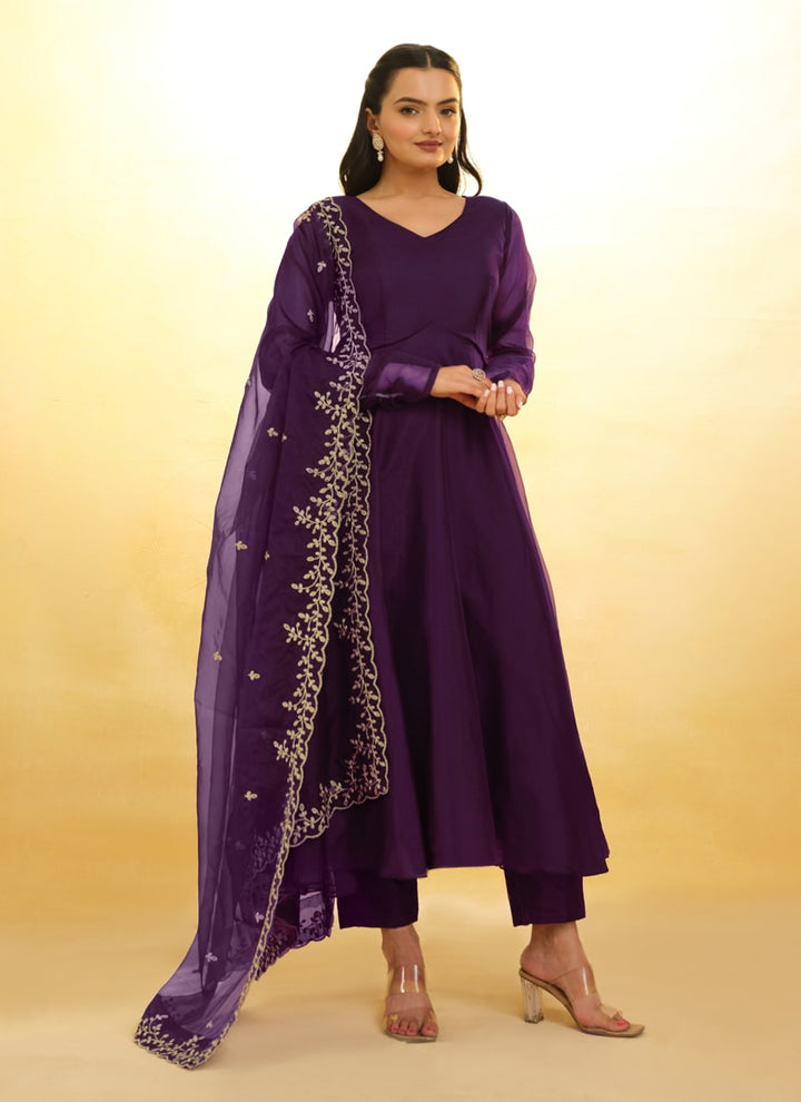 Lassya Fashion Purple Wine Embroidered Anarkali Suit Exquisite Detailing Throughout