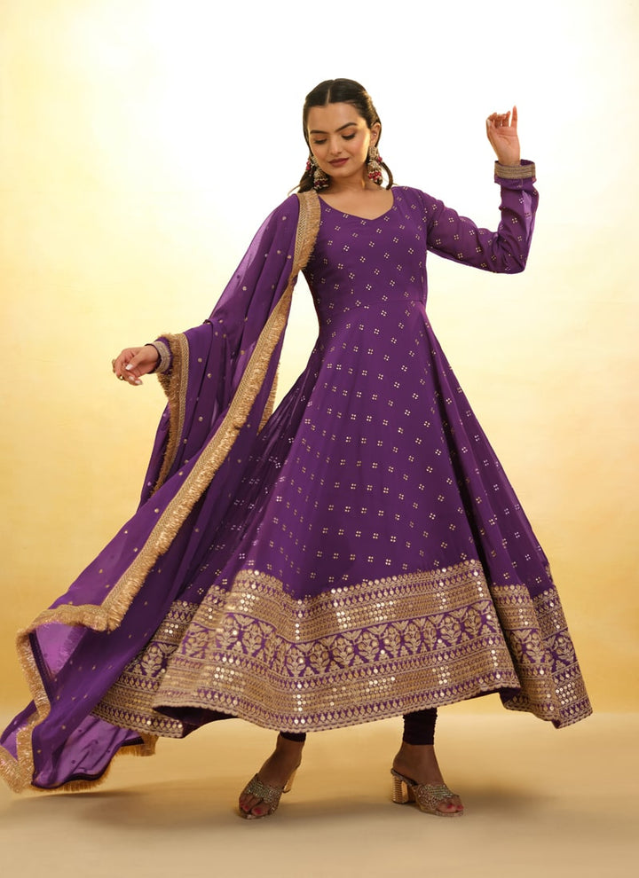 Lassya Fashion Purple Grape Embroidered Anarkali Suit Exquisite Detailing Throughout