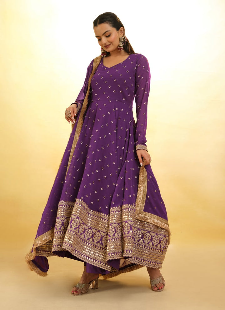 Lassya Fashion Purple Grape Embroidered Anarkali Suit Exquisite Detailing Throughout