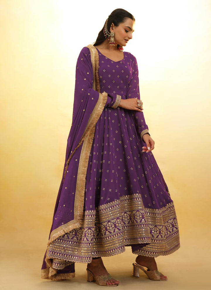 Lassya Fashion Purple Grape Embroidered Anarkali Suit Exquisite Detailing Throughout