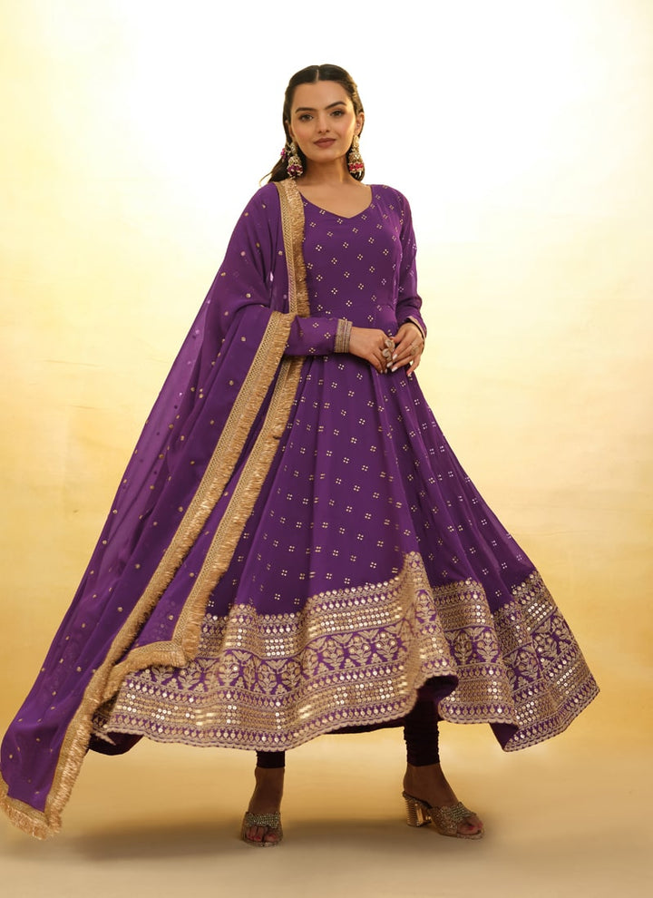 Lassya Fashion Purple Grape Embroidered Anarkali Suit Exquisite Detailing Throughout