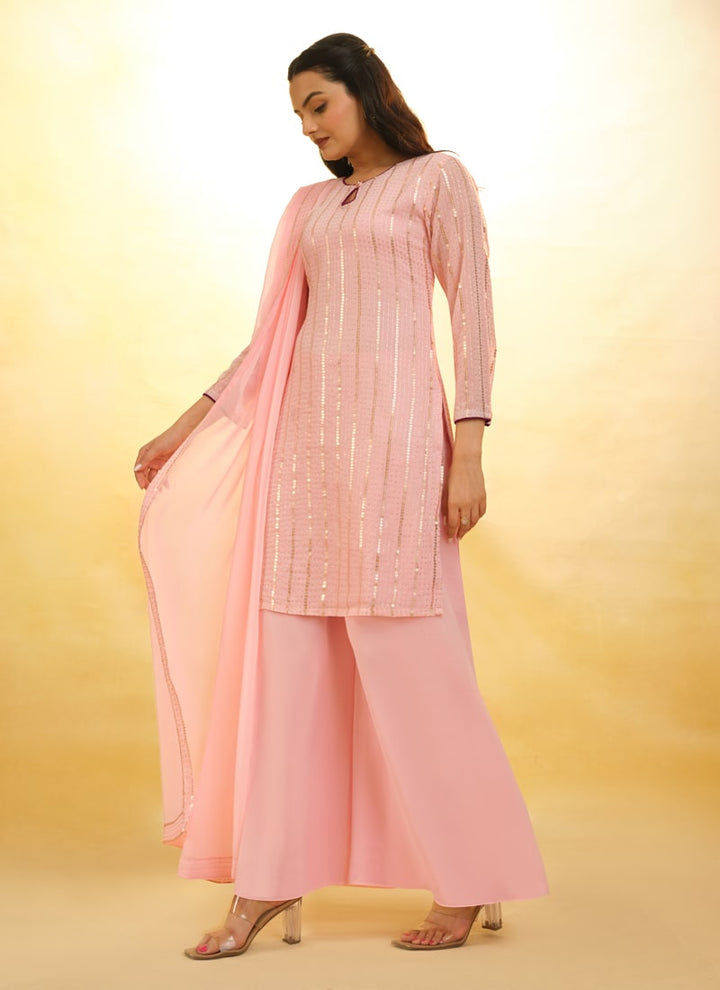 Lassya Fashion Light Hot Pink Embroidered Anarkali Suit Exquisite Detailing Throughout