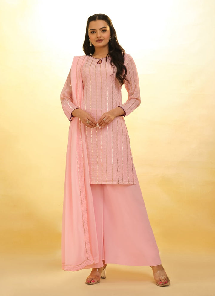 Lassya Fashion Light Hot Pink Embroidered Anarkali Suit Exquisite Detailing Throughout