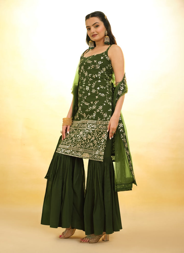 Lassya Fashion Olive Green Embroidered Anarkali Suit Exquisite Detailing Throughout