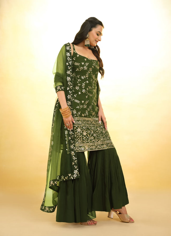 Lassya Fashion Olive Green Embroidered Anarkali Suit Exquisite Detailing Throughout