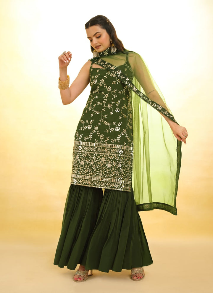 Lassya Fashion Olive Green Embroidered Anarkali Suit Exquisite Detailing Throughout