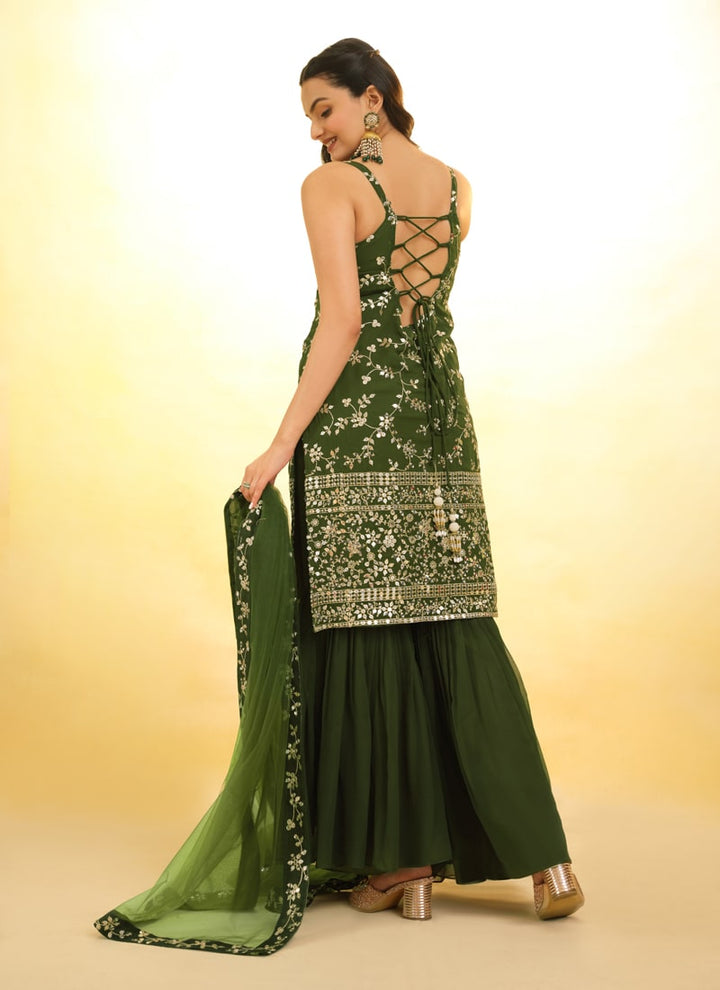 Lassya Fashion Olive Green Embroidered Anarkali Suit Exquisite Detailing Throughout