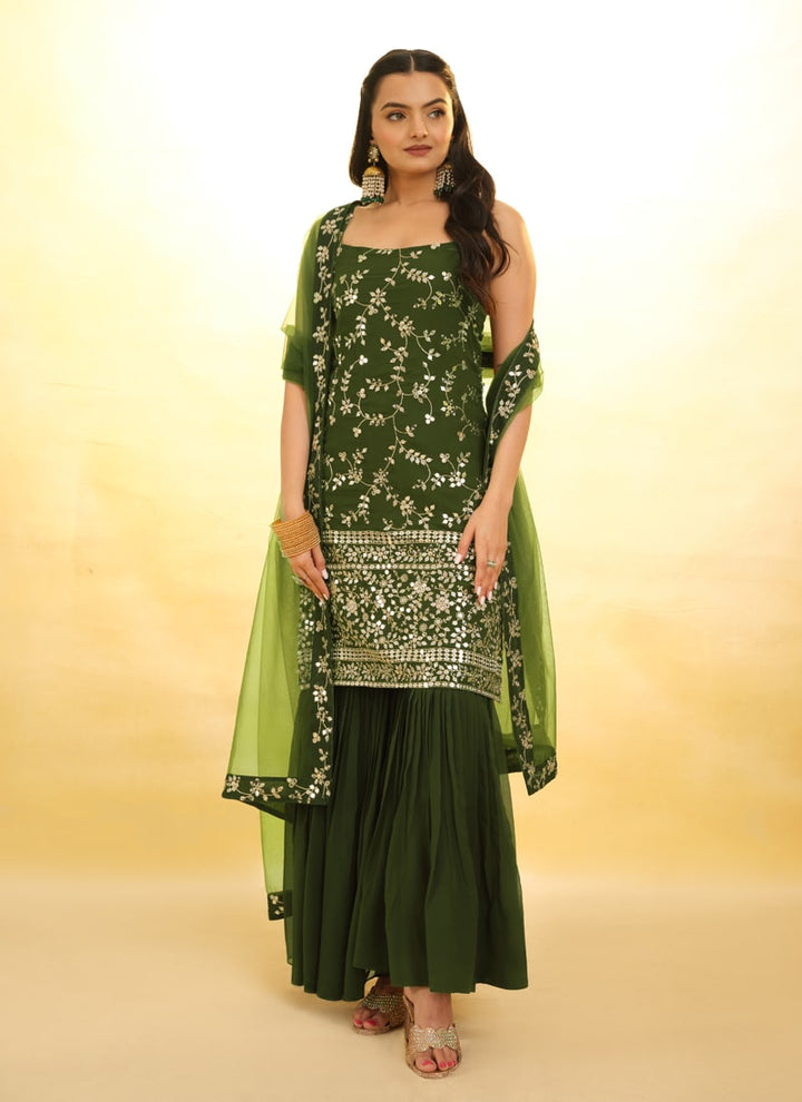 Lassya Fashion Olive Green Embroidered Anarkali Suit Exquisite Detailing Throughout