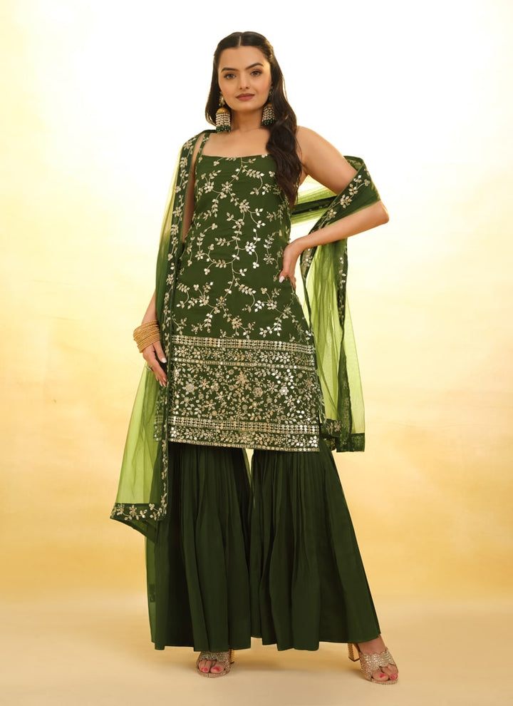 Lassya Fashion Olive Green Embroidered Anarkali Suit Exquisite Detailing Throughout