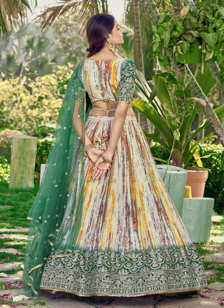 Lassya Fashion Bottle Green Festive Lehenga Digital Print Meets Zari & Sequin Elegance