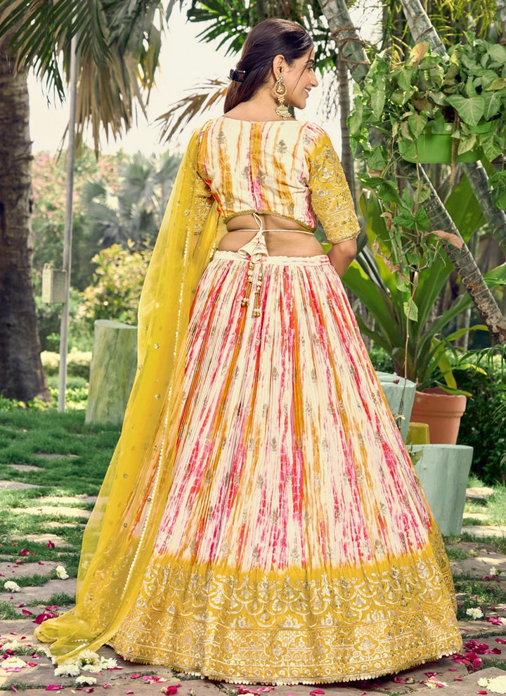 Lassya Fashion Mustard Yellow Festive Lehenga Digital Print Meets Zari & Sequin Elegance