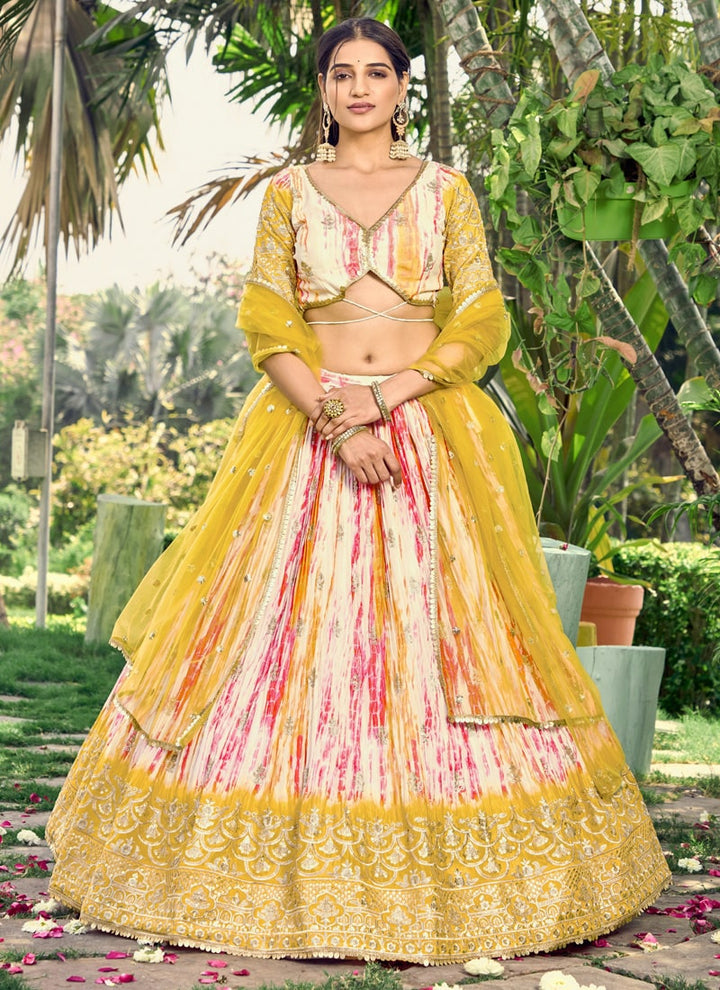 Lassya Fashion Mustard Yellow Festive Lehenga Digital Print Meets Zari & Sequin Elegance