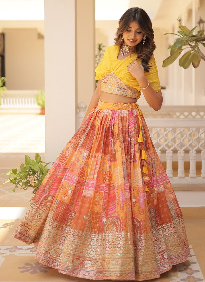 Lassya Fashion Yellow Captivating Engagement Lehenga Digital Print and Foil Embroidery