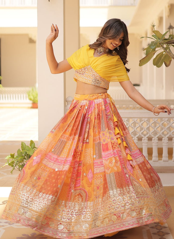 Lassya Fashion Yellow Captivating Engagement Lehenga Digital Print and Foil Embroidery