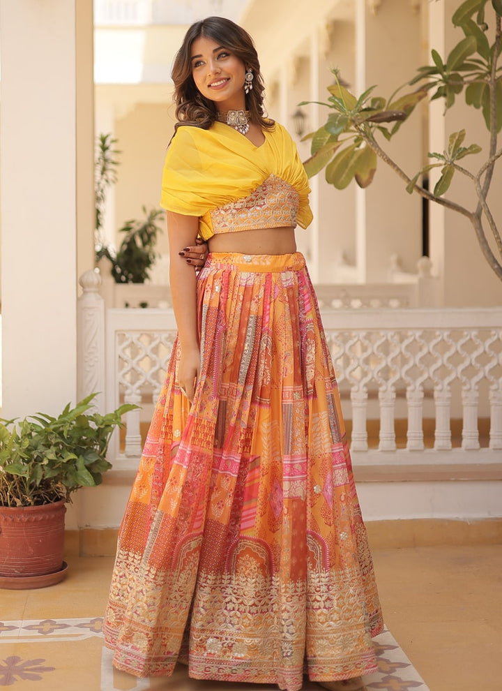 Lassya Fashion Yellow Captivating Engagement Lehenga Digital Print and Foil Embroidery