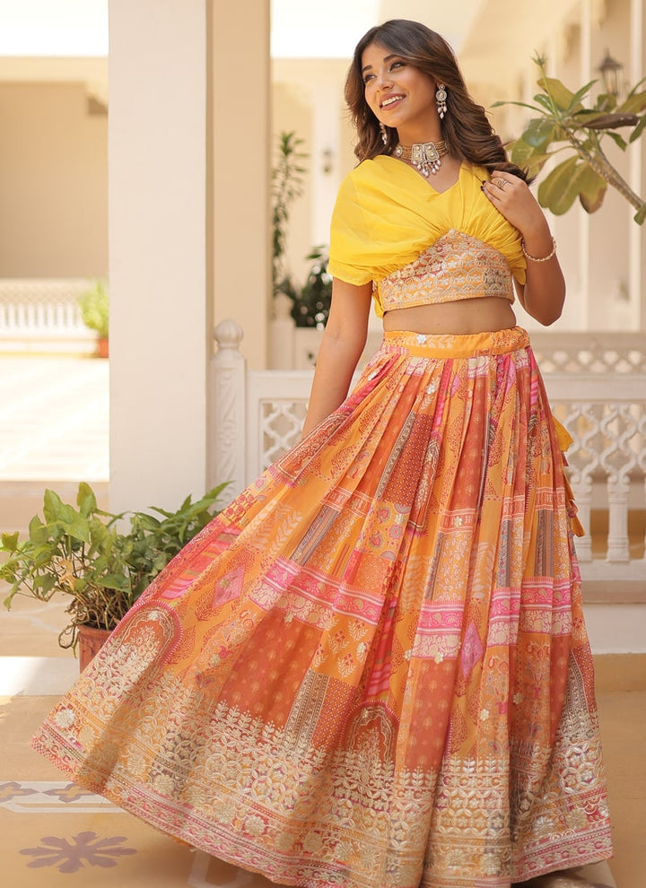 Lassya Fashion Yellow Captivating Engagement Lehenga Digital Print and Foil Embroidery