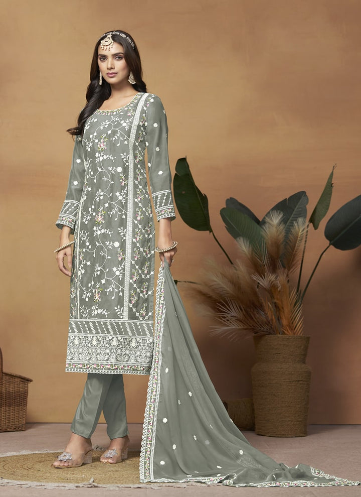 Lassya Fashion Grey Breezy Elegance Soft Organza Straight Salwar Suit