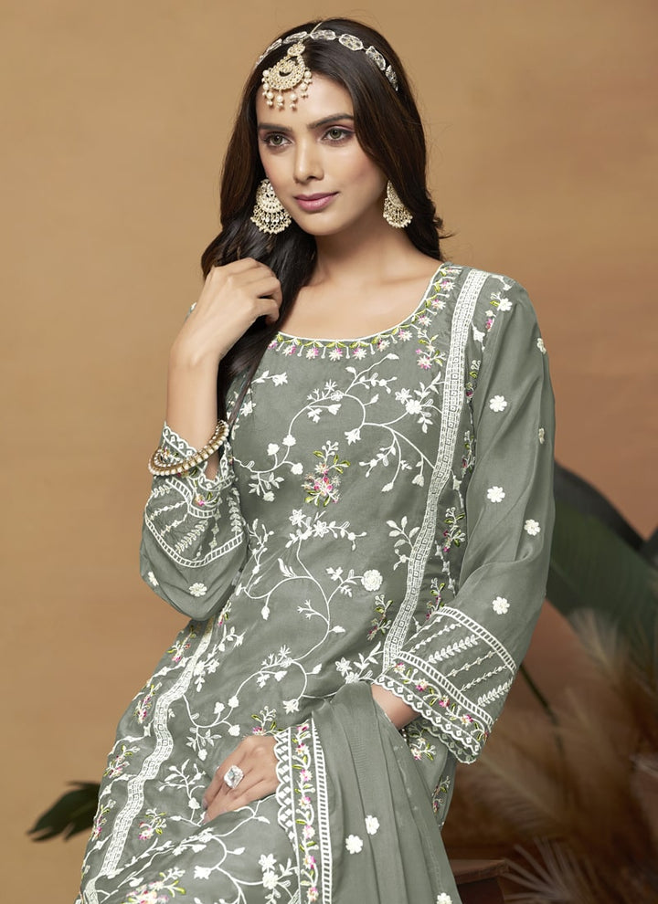 Lassya Fashion Grey Breezy Elegance Soft Organza Straight Salwar Suit