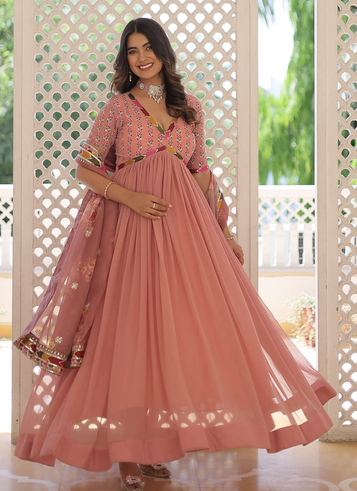 Lassya Fashion Peach Pink Exquisite Anarkali Suit Modern Elegance