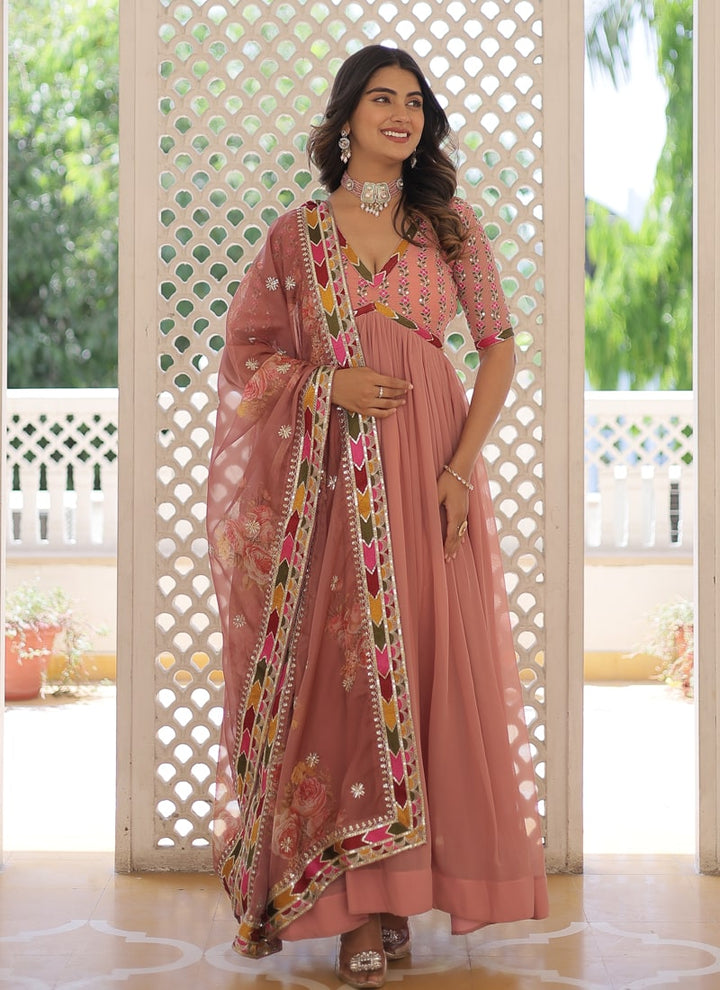 Lassya Fashion Peach Pink Exquisite Anarkali Suit Modern Elegance