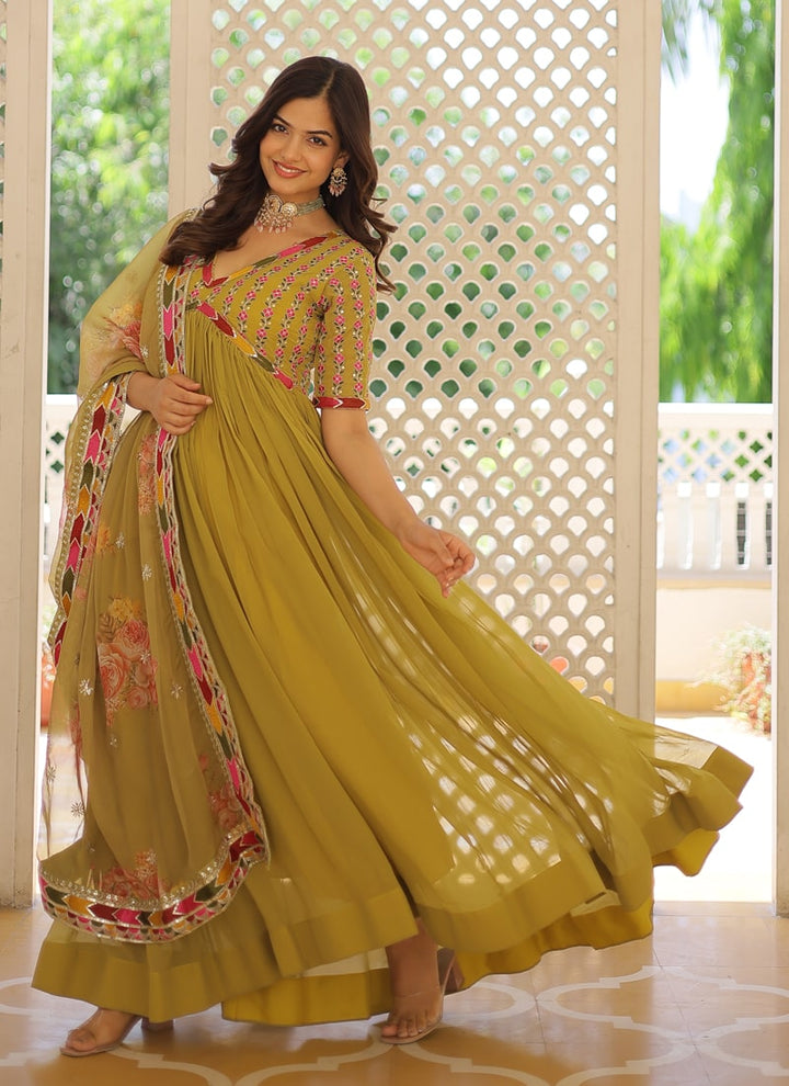 Lassya Fashion Lime Green Exquisite Anarkali Suit Modern Elegance