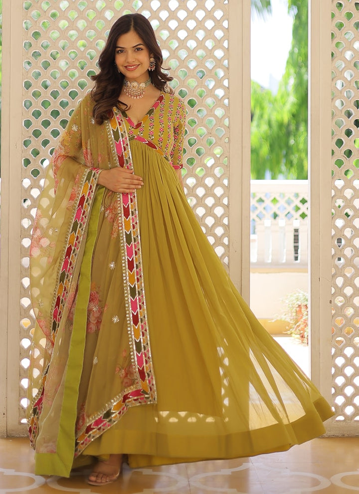 Lassya Fashion Lime Green Exquisite Anarkali Suit Modern Elegance