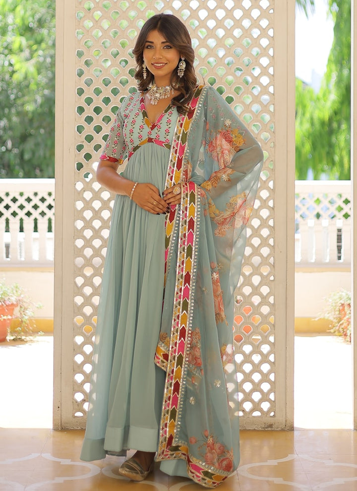 Lassya Fashion Sky Blue Exquisite Anarkali Suit Modern Elegance