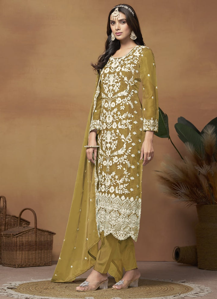 Lassya Fashion Mustard Soft Organza Straight Salwar Suit-Comfort Meets Eleganc