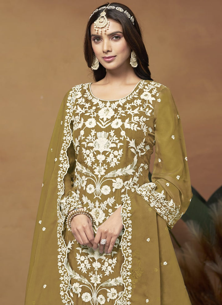 Lassya Fashion Mustard Soft Organza Straight Salwar Suit-Comfort Meets Eleganc