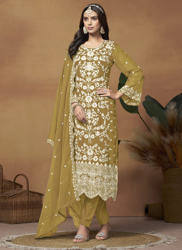 Lassya Fashion Mustard Soft Organza Straight Salwar Suit-Comfort Meets Eleganc