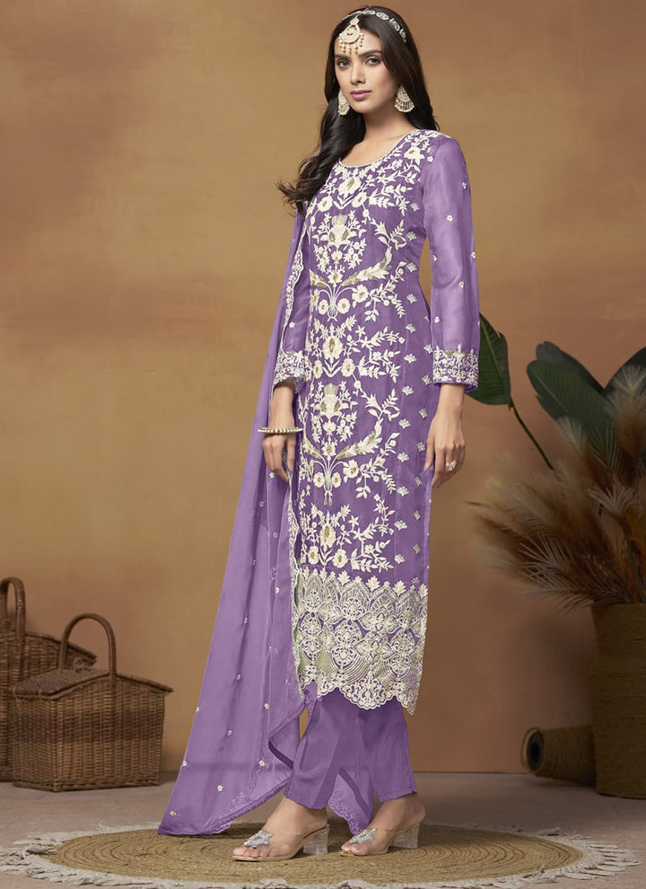 Lassya Fashion Lavender Soft Organza Straight Salwar Suit-Comfort Meets Eleganc