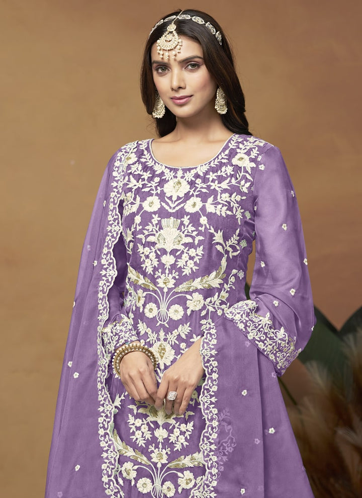 Lassya Fashion Lavender Soft Organza Straight Salwar Suit-Comfort Meets Eleganc