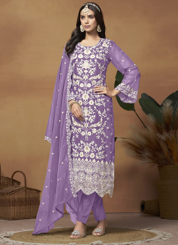 Lassya Fashion Lavender Soft Organza Straight Salwar Suit-Comfort Meets Eleganc