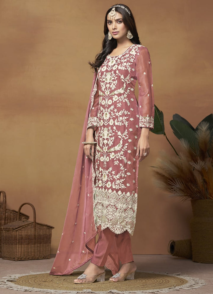 Lassya Fashion Dull Pink Soft Organza Straight Salwar Suit-Comfort Meets Eleganc