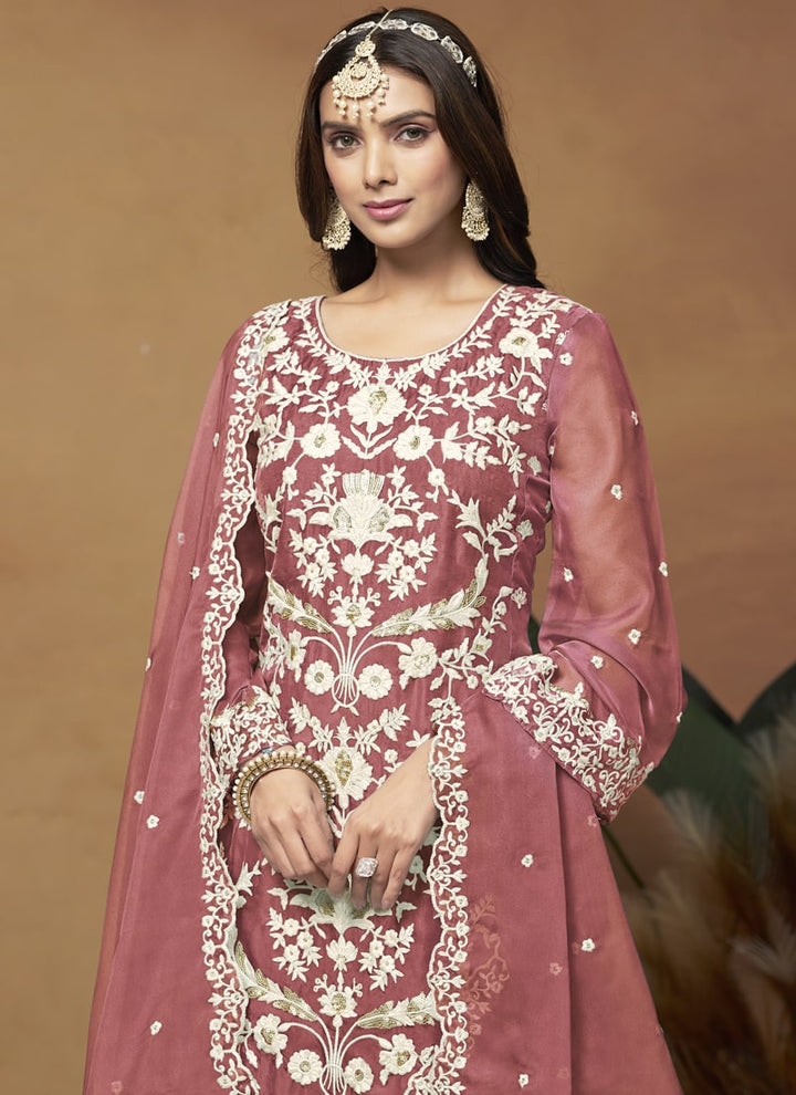 Lassya Fashion Dull Pink Soft Organza Straight Salwar Suit-Comfort Meets Eleganc