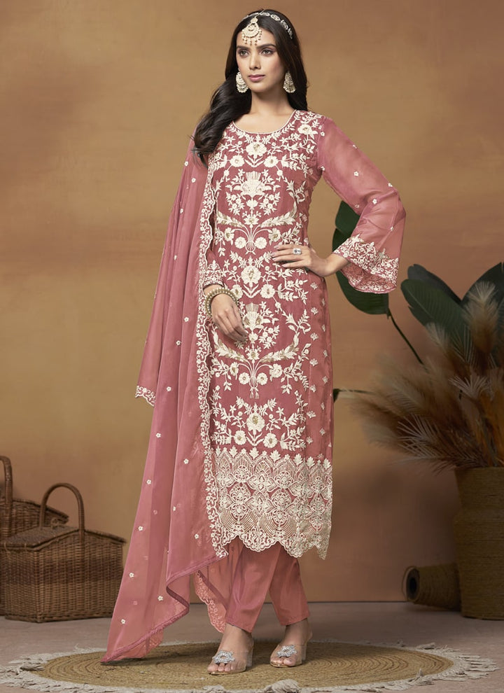 Lassya Fashion Dull Pink Soft Organza Straight Salwar Suit-Comfort Meets Eleganc