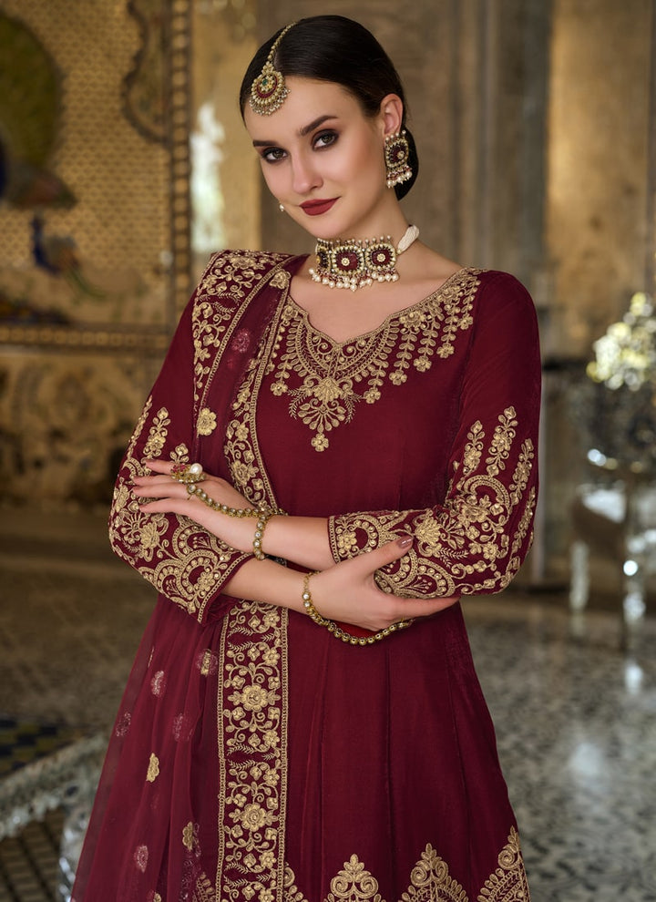 Lassya Fashion Dark Brown Velvet Anarkali Suit Embroidered Elegance