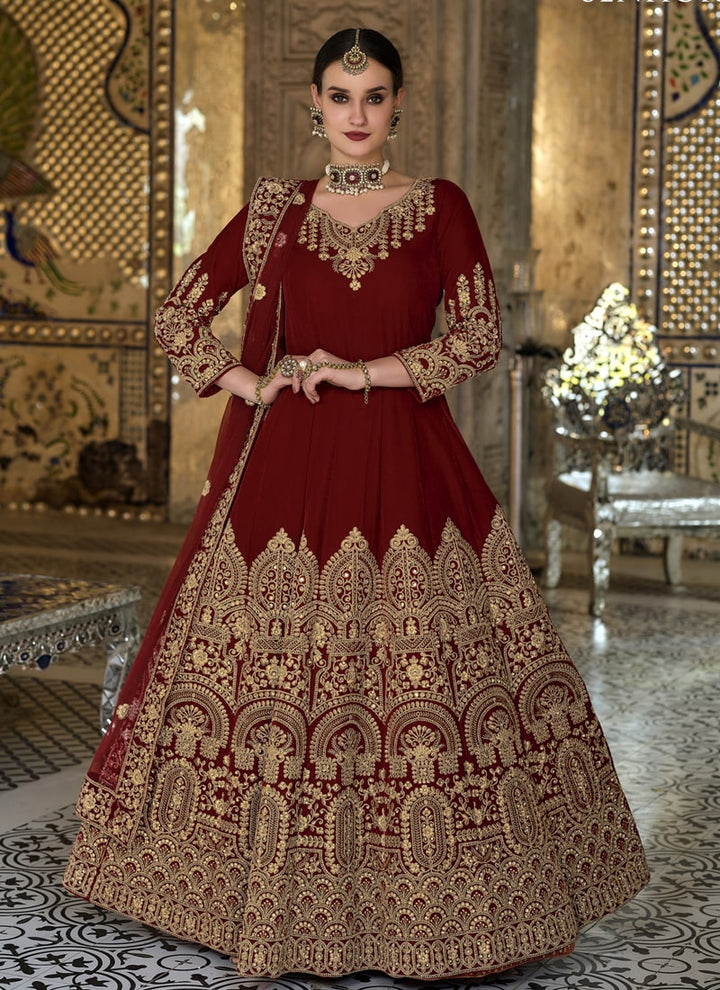 Lassya Fashion Dark Brown Velvet Anarkali Suit Embroidered Elegance