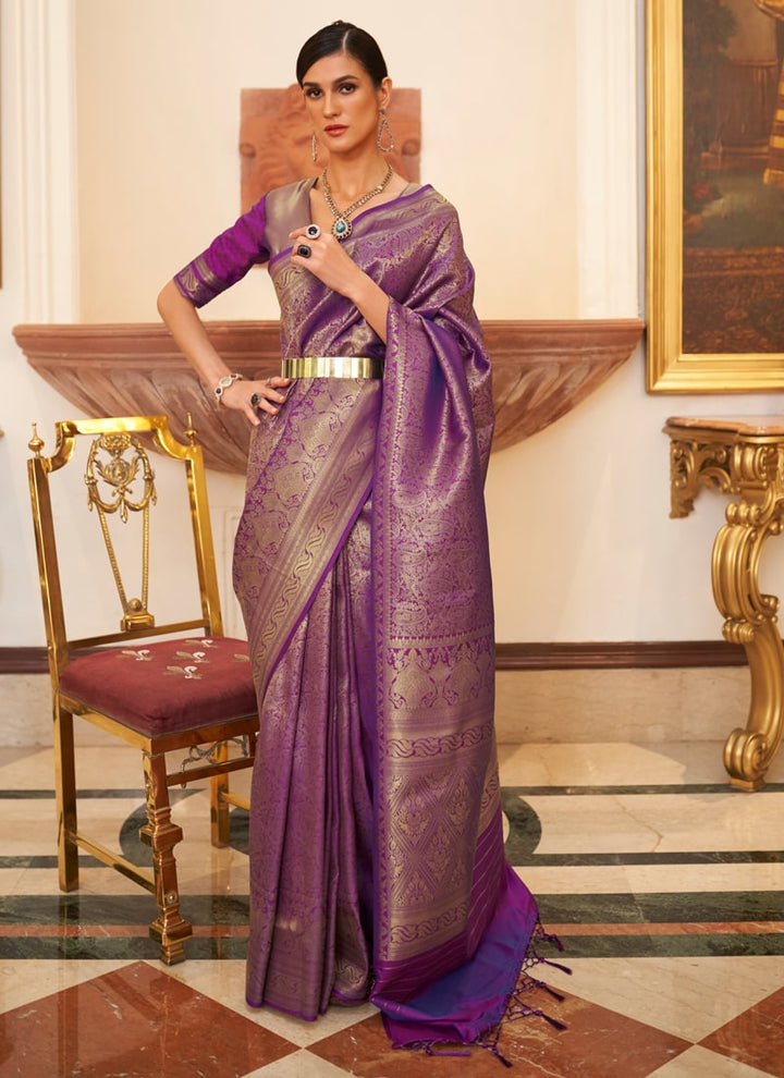 Lassya Fashion Grape Purple Handloom Silk Saree-Classic Elegance