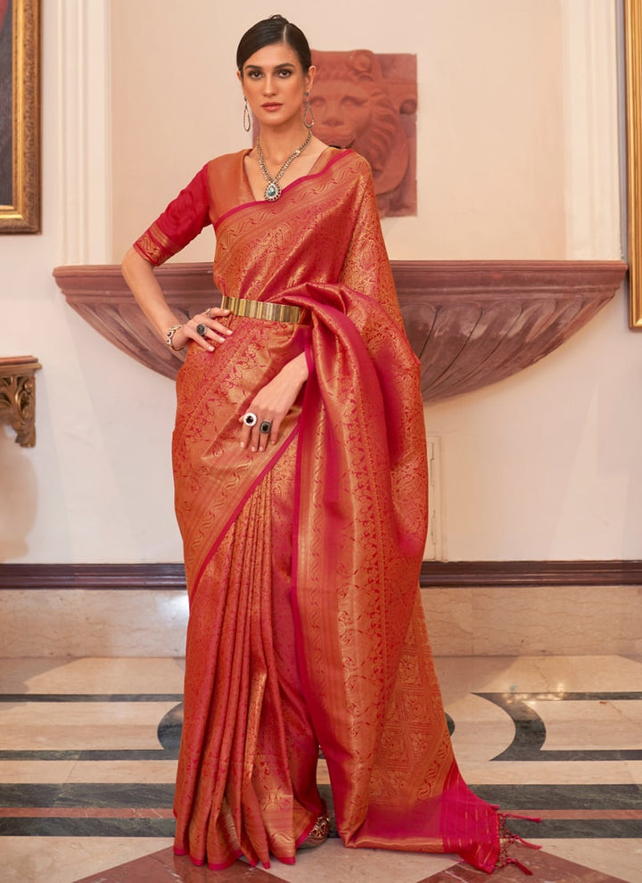 Lassya Fashion Crimson Red Handloom Silk Saree-Classic Elegance