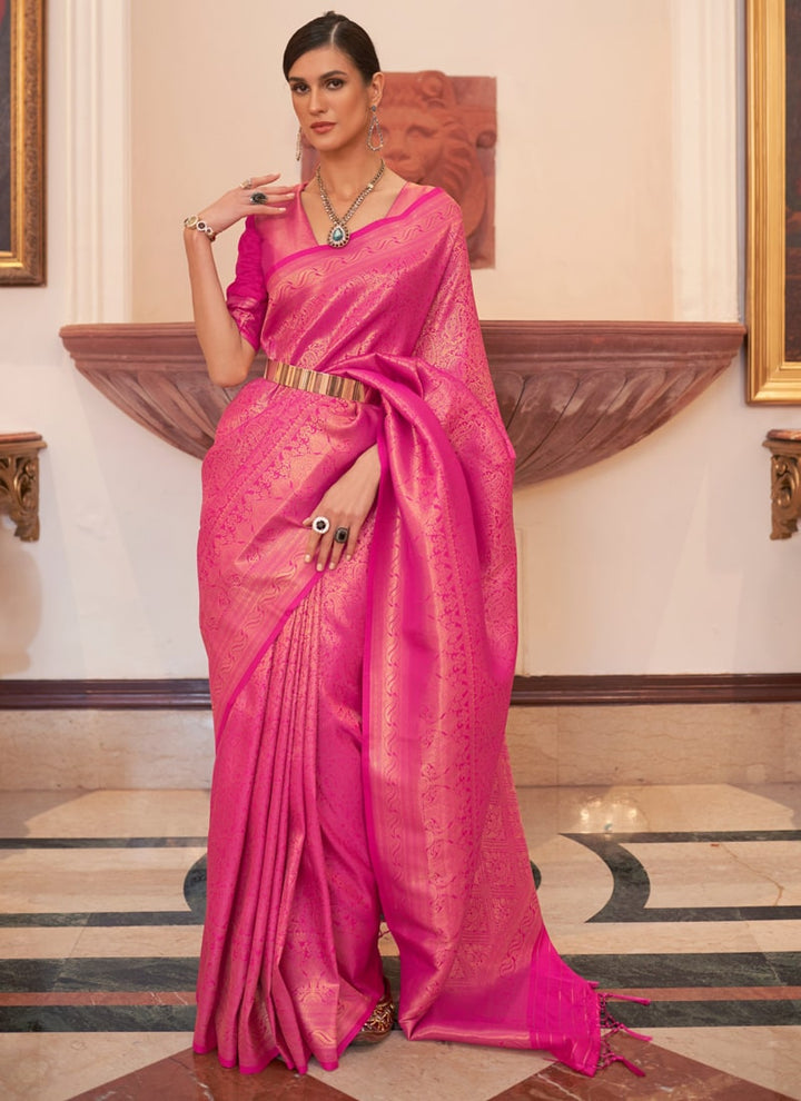 Lassya Fashion Shocking Pink Handloom Silk Saree-Classic Elegance