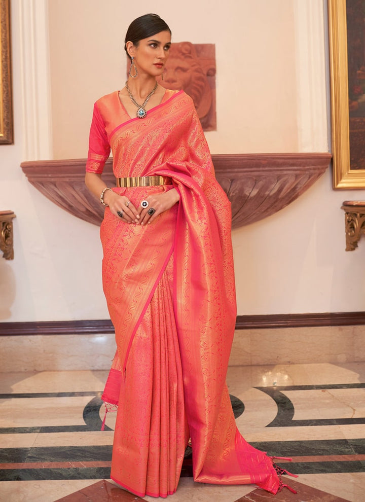 Lassya Fashion Barbie Pink Handloom Silk Saree-Classic Elegance