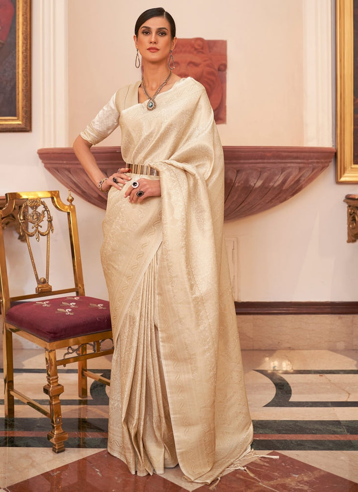 Lassya Fashion Cream Handloom Silk Saree-Classic Elegance