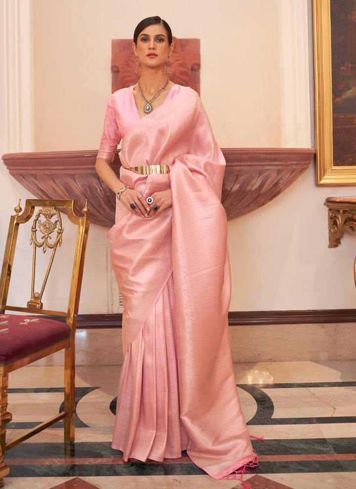 Lassya Fashion Pink Pearl Handloom Silk Saree-Classic Elegance