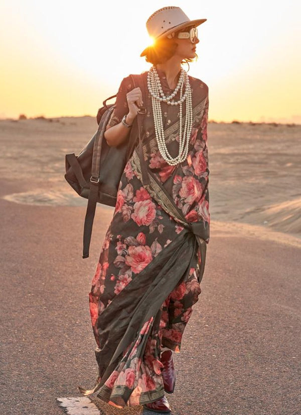 Lassya Fashion Black Tussar Silk Saree-A Touch of Natural Luxury