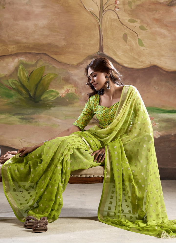 Lassya Fashion Olive Green Wedding Saree-Modern Banarasi Fusion