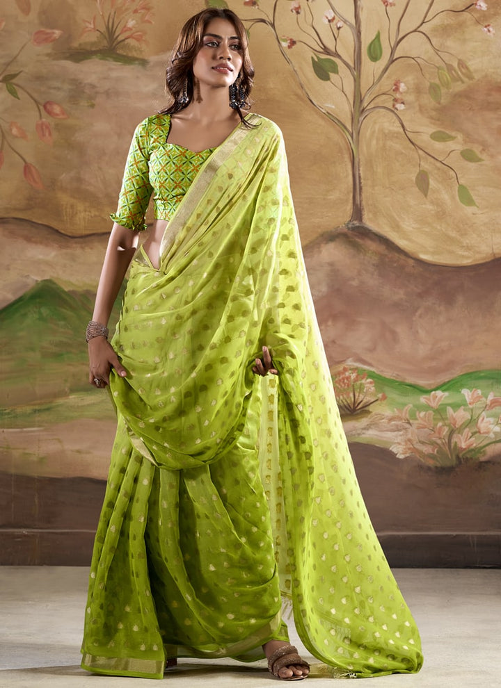 Lassya Fashion Olive Green Wedding Saree-Modern Banarasi Fusion