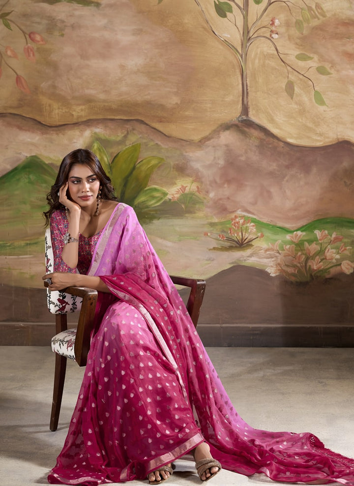 Lassya Fashion Ruby Pink Wedding Saree-Modern Banarasi Fusion