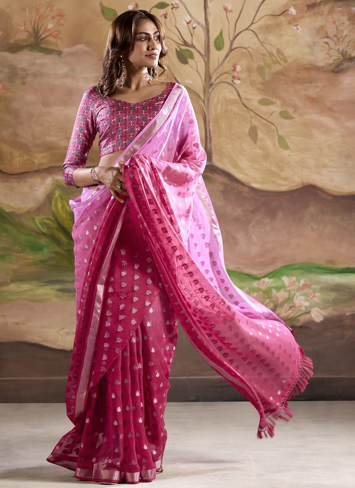 Lassya Fashion Ruby Pink Wedding Saree-Modern Banarasi Fusion