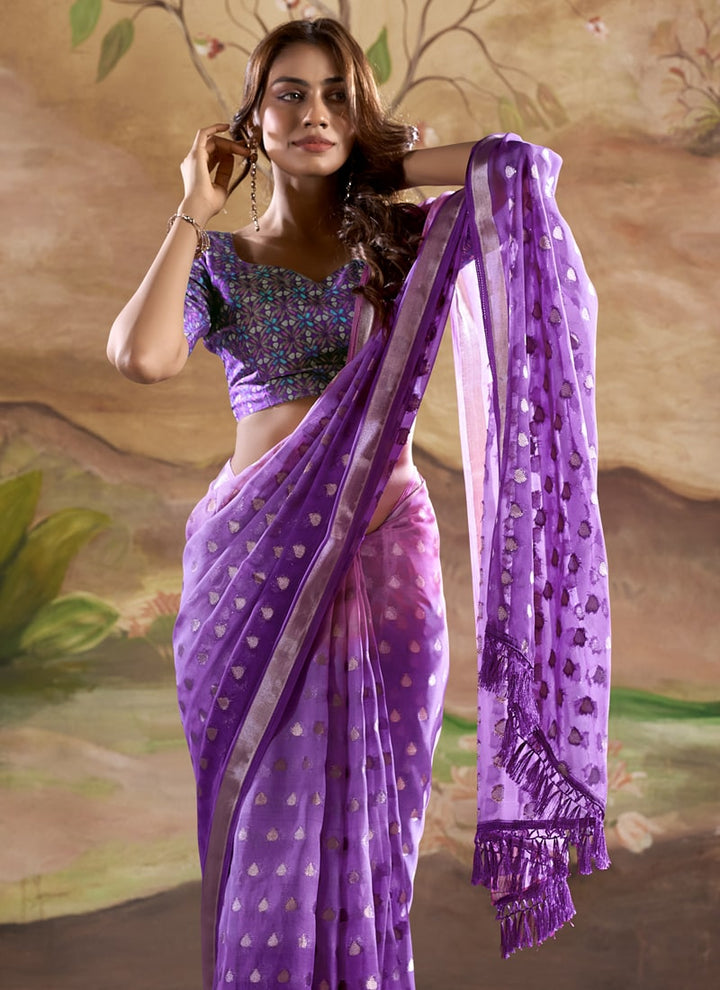 Lassya Fashion Violet Wedding Saree-Modern Banarasi Fusion